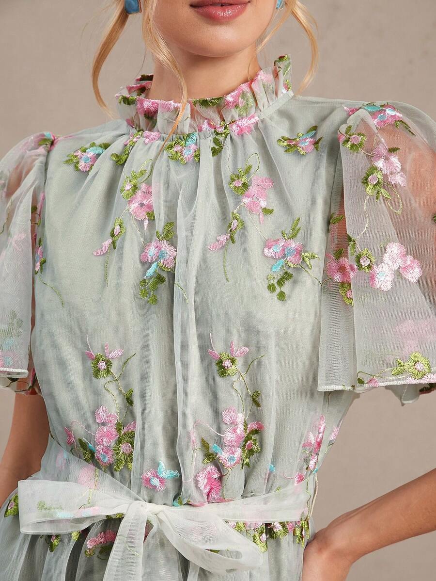 Amorya Vestido de mujer nuevo, elegante y con malla bordada, con cinturón, casual y cómodo, sin mangas, vestido de verano para mujer, ropa de verano, vestido de Pascua, ropa de Pascua, ropa de iglesia para mujer, ropa de iglesia elegante de vacaciones casual, ropa bohemia para mujer, vestido de graduación/vestido de graduación blanco/vestido de fiesta de graduación, conjunto de brunch para mujer, vestido de invitada de boda, ropa de iglesia para mujer, ropa de iglesia, vestido de feria del Renacimiento de verano para mujer