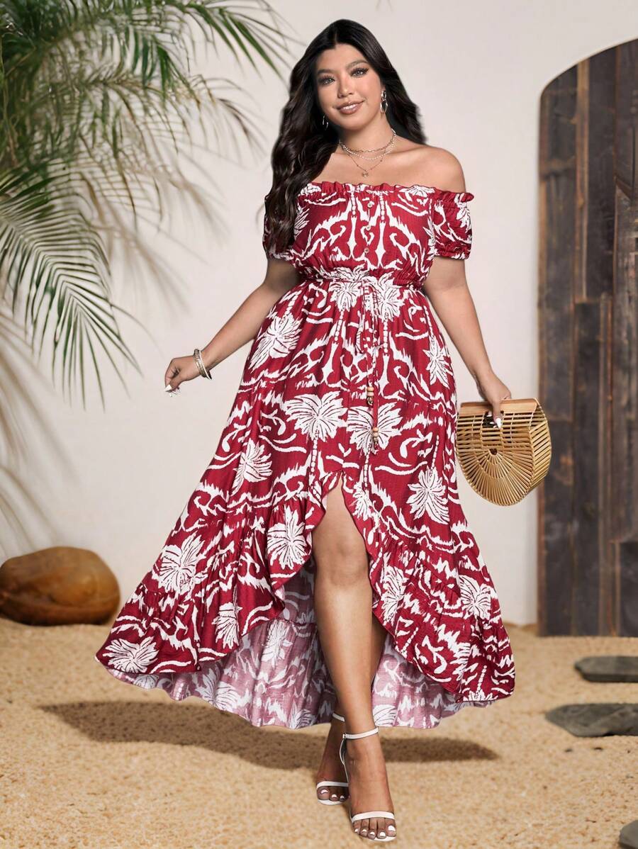 Sunnyshic Plus Size Off Shoulder Minimalist Casual Dress, Suitable For Summer