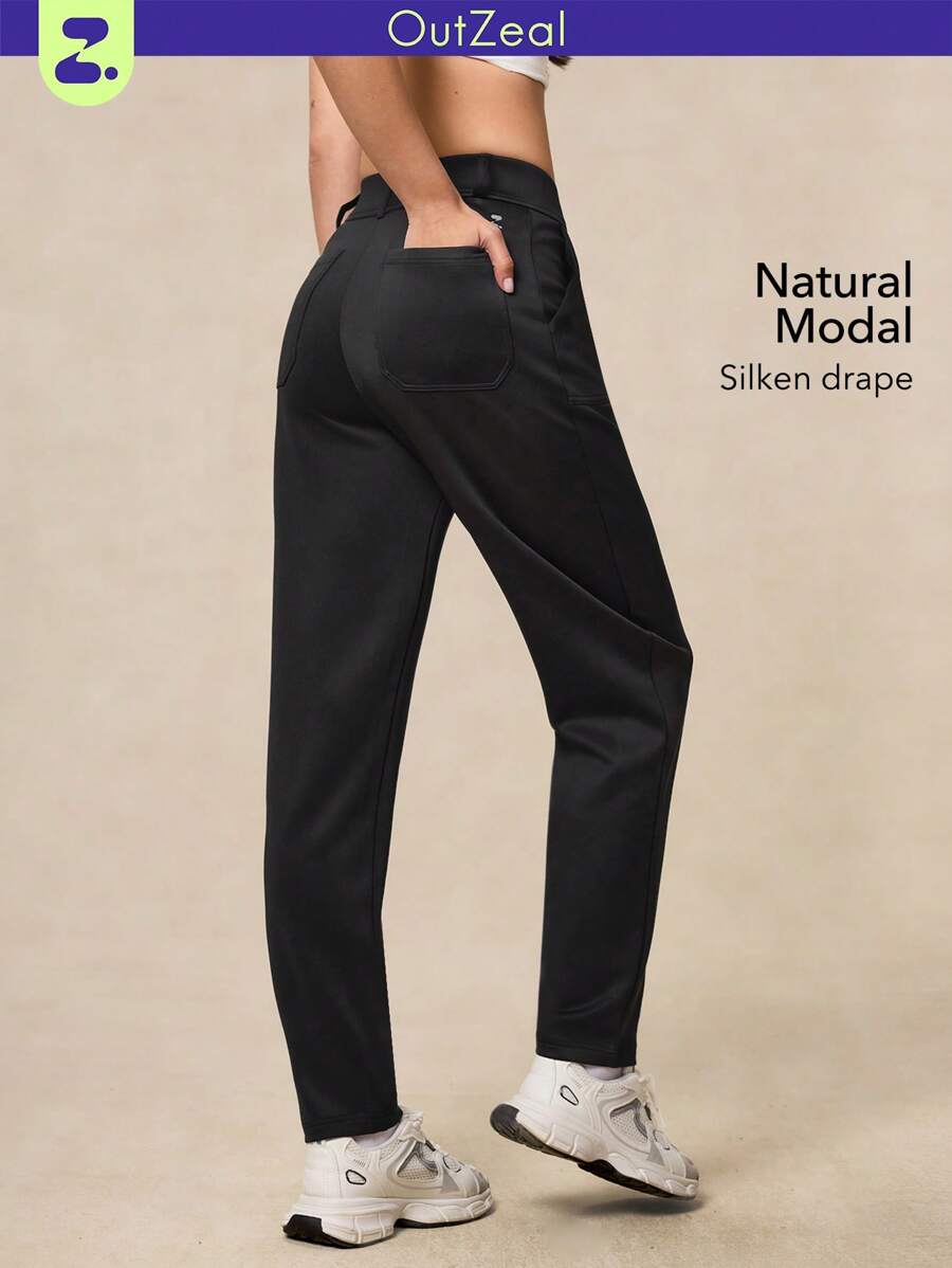 OutZeal Pantaloni da lavoro morbidi in modal con vita alta e gamba affusolata, con tasche laterali, per donna