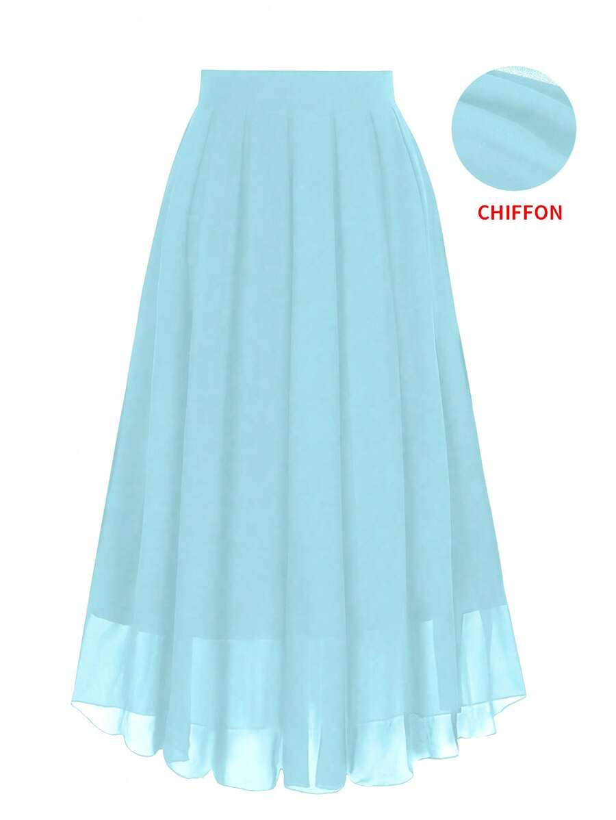 Celure Gonna a-line in chiffon di tinta unita per donne in taglie forti