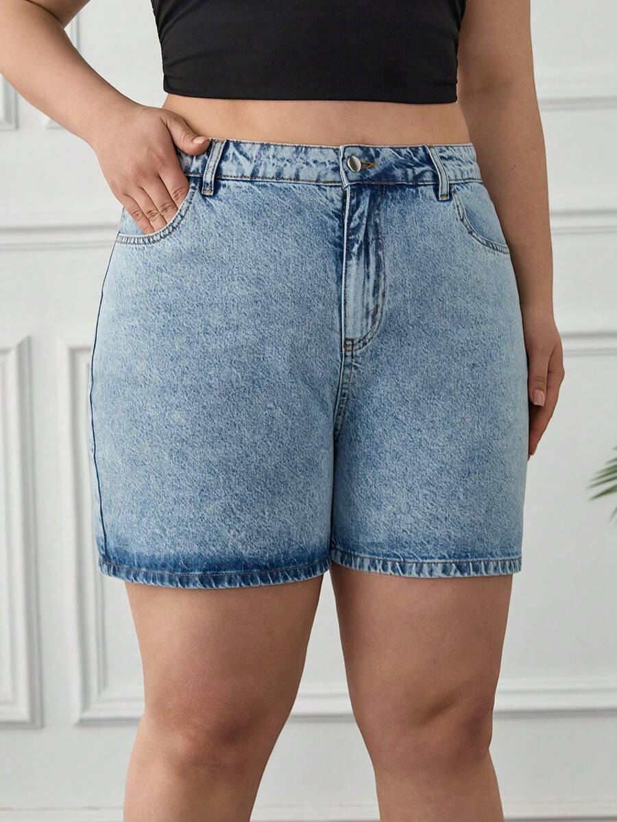 RueChic PANTALONCINI DI JEANS BLU IN VITA ALTA PER TAGLIE FORTI DONNA