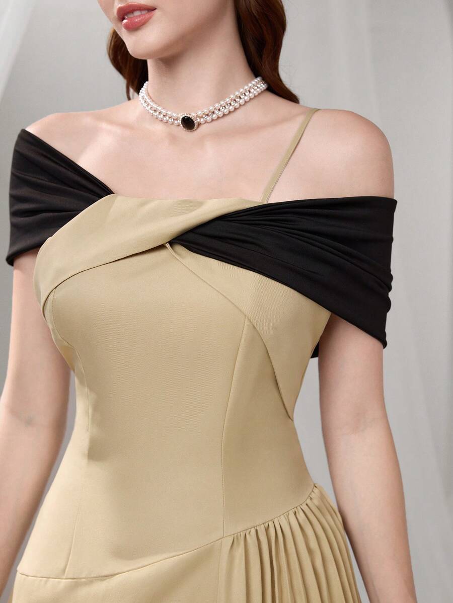 Poshira Abito da sera formale da donna con design asimmetrico (molto decorato), abito occidentale da donna, abito di Pasqua da donna, abito a maniche lunghe da donna elegante, abito da laurea da donna, abito da sera elegante da donna, abito con perline e paillettes, abito estivo a bretelle per donna, abito da festa, abito da ballo