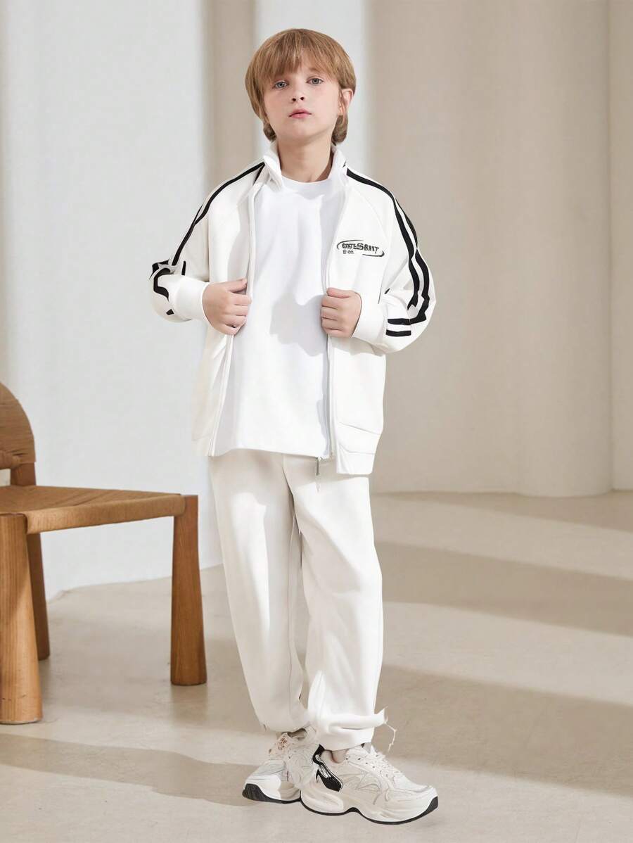SHEIN 2pcs Set Tween Boy Casual Sports Letter Graphic Hooded Sweatshirt & Pants, Suitable For Commute, School, Daily Casual, Sports, Autumn/Winter