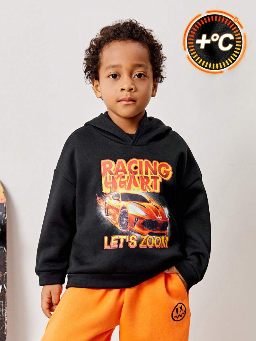 SHEIN Young Boys Car & Letter Graphic Hoodie