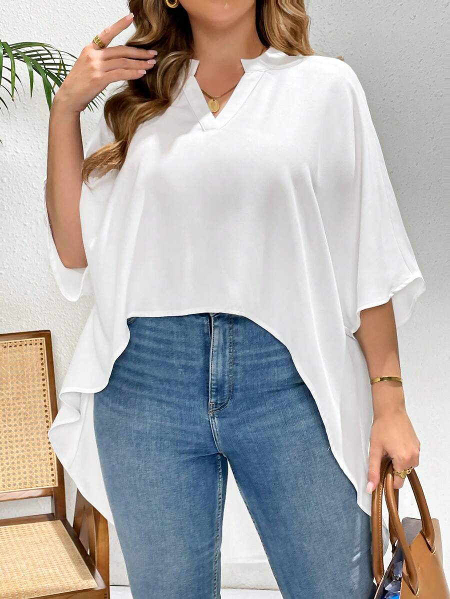 SHEIN Essnce Plus-Size Blouse, Asymmetric Blouse, White Blouse, Loose And Comfortable Blouse, Spring Vacation Blouse, Spring Outing Blouse, Ladies' Outings Blouse,Going Out Tops Women Cute Tops Summer Outfits For Women Cute Summer Tops