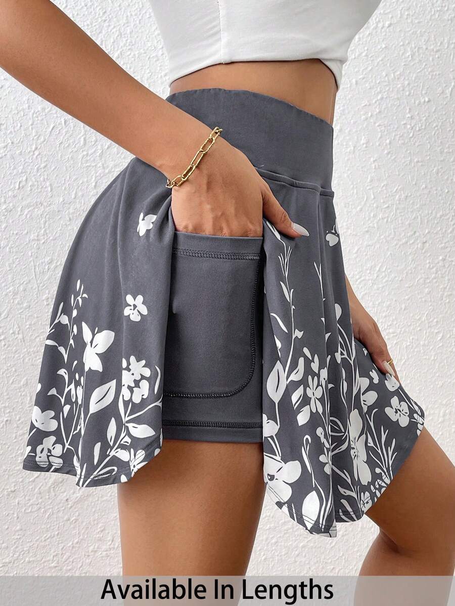 SHEIN Tall CURVE Plus Size Women's Summer Summer Outfits Casual Solid High Waist Skort With Phone Pocket Minimalist Flower Printed Shorts With Pockets Shorts Inside Out Back To School Outfits 4th Of July Clothes Women Plus Clothing Shorts Workout Clothes Women Summer Outfits For Women