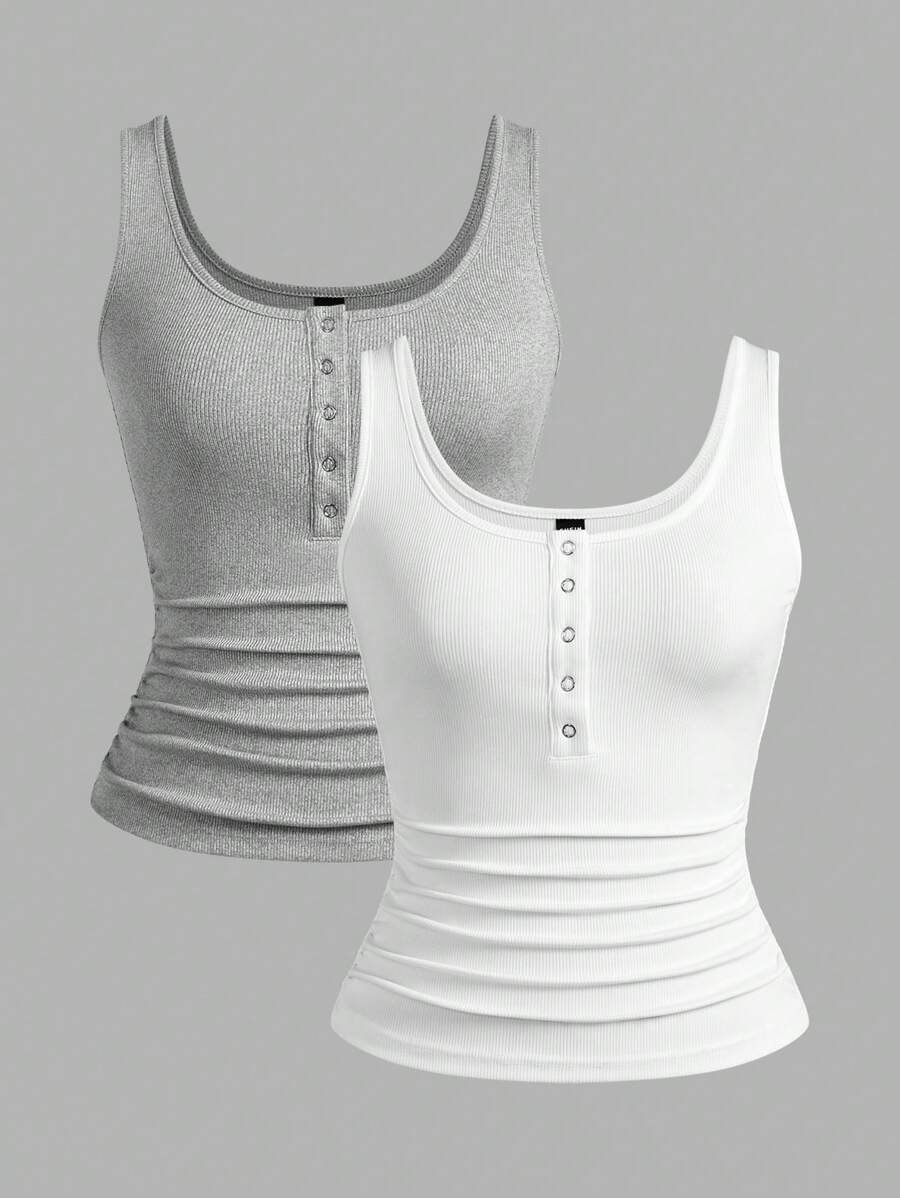 Slaydiva Multipack Black + White Casual And Versatile CA Scalloped Top, Deep U-Neck And Racerback Basic Women's Tank Top