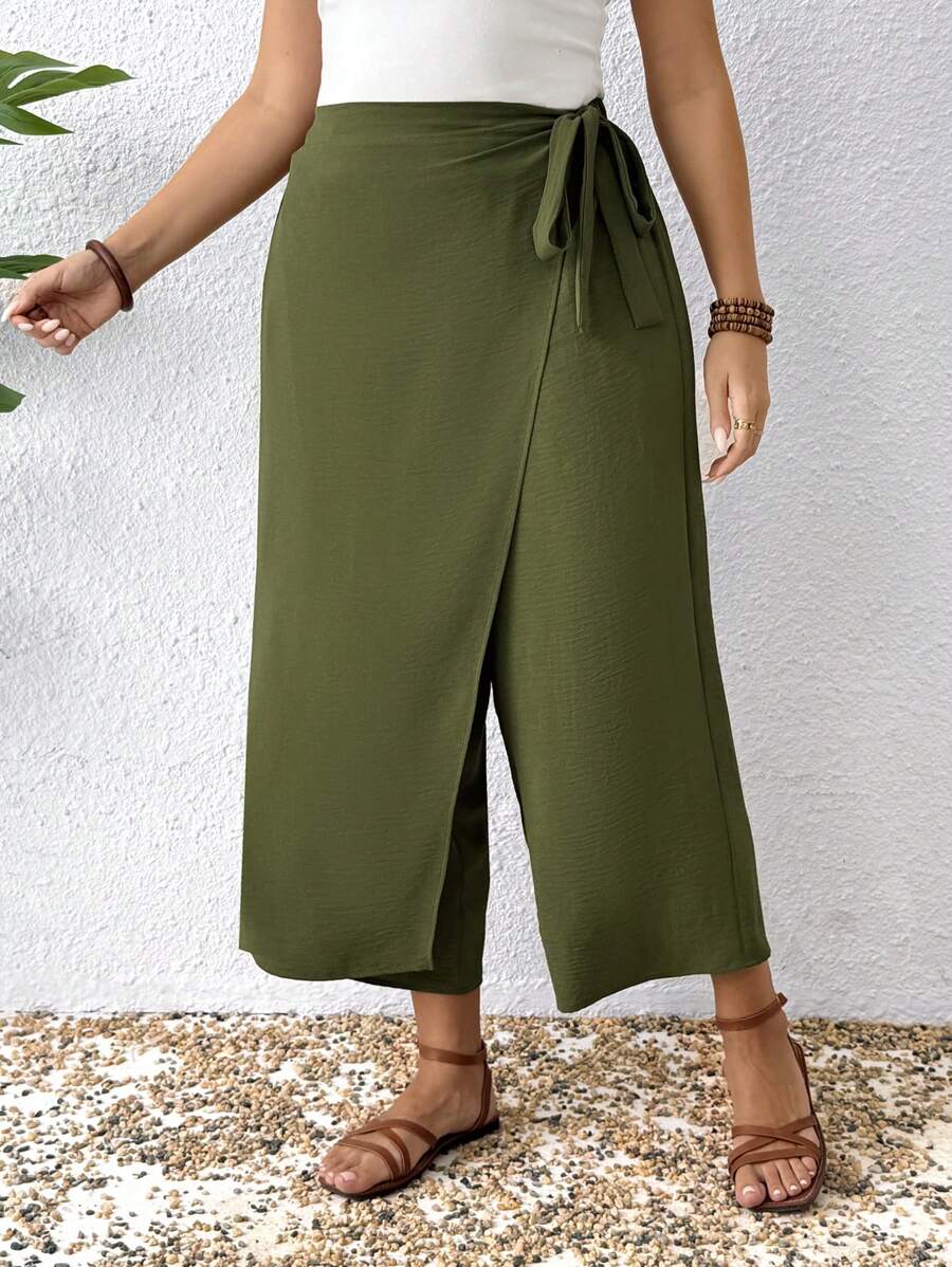 EMERY ROSE Pantalones casuales de vacaciones holgados y asimétricos de unicolor para mujeres de talla grande