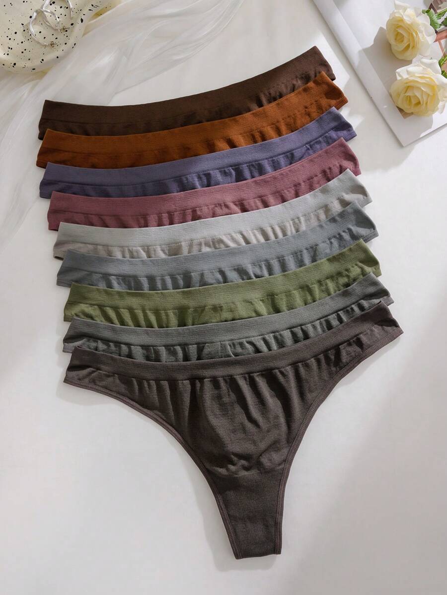 SHEIN Set de 9 piezas de bragas de bikini sin costuras cómodas y minimalistas para mujer de talla grande