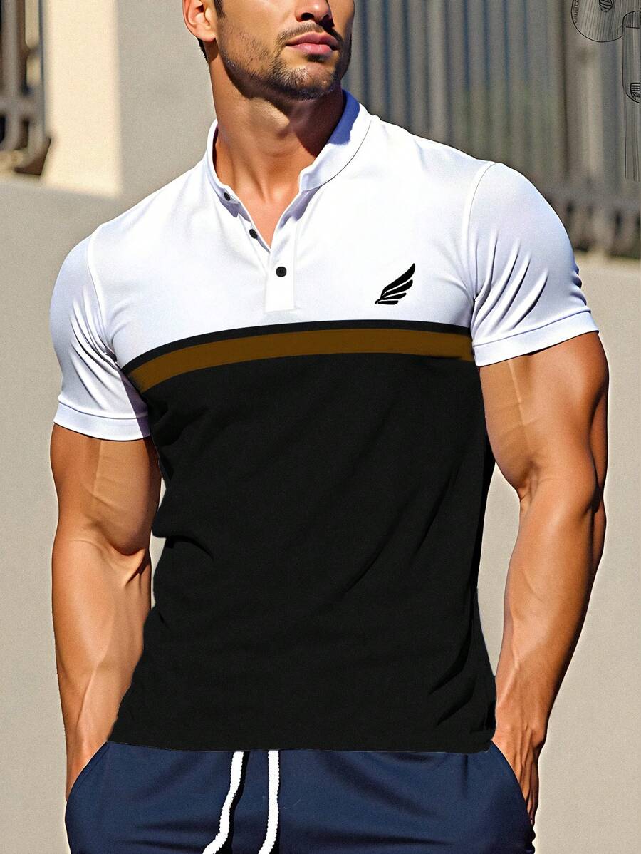 Manfinity Dauomo Men's Summer Short Sleeve Polo Shirt, Fashion Appropriate