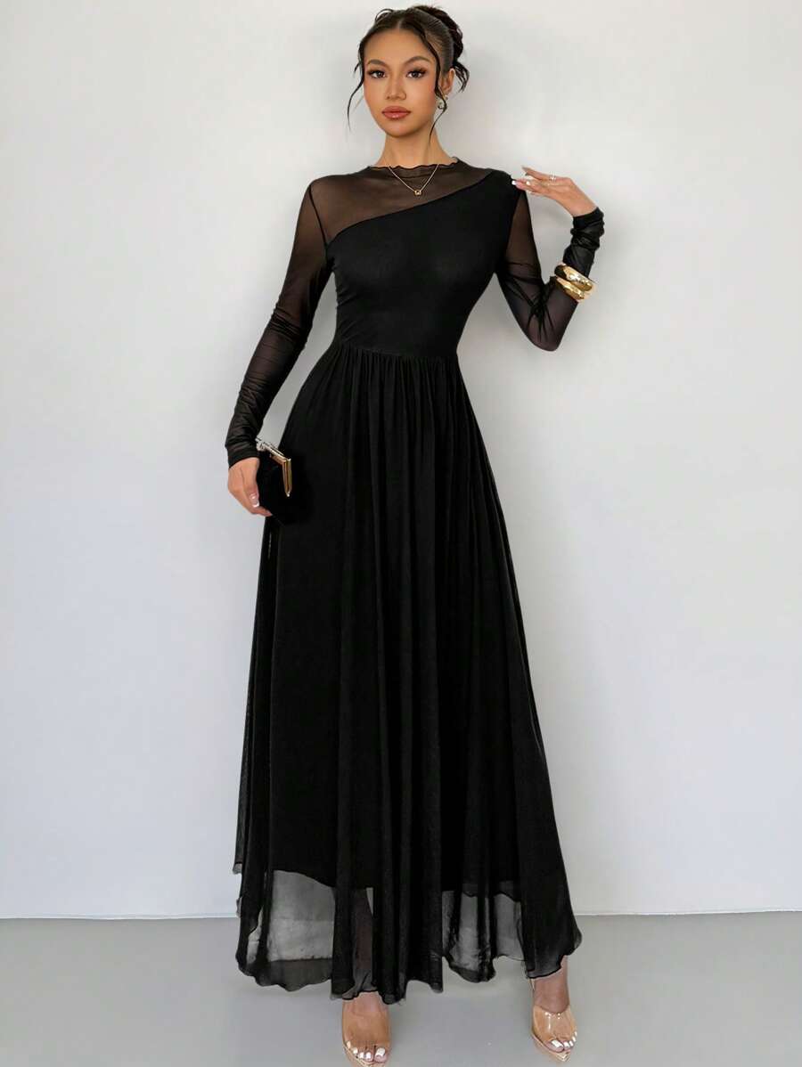 Firerie Abito lungo elegante da donna in in rete con schiena scoperta stile A-line, adatto per feste, festival musicali, estate