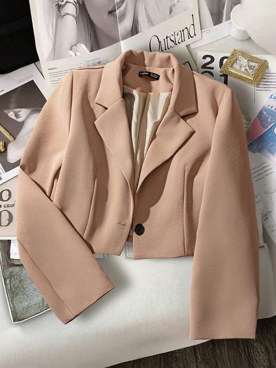 Franclia Women's Solid Color Long Sleeve Short Blazer, Casual Office Wear