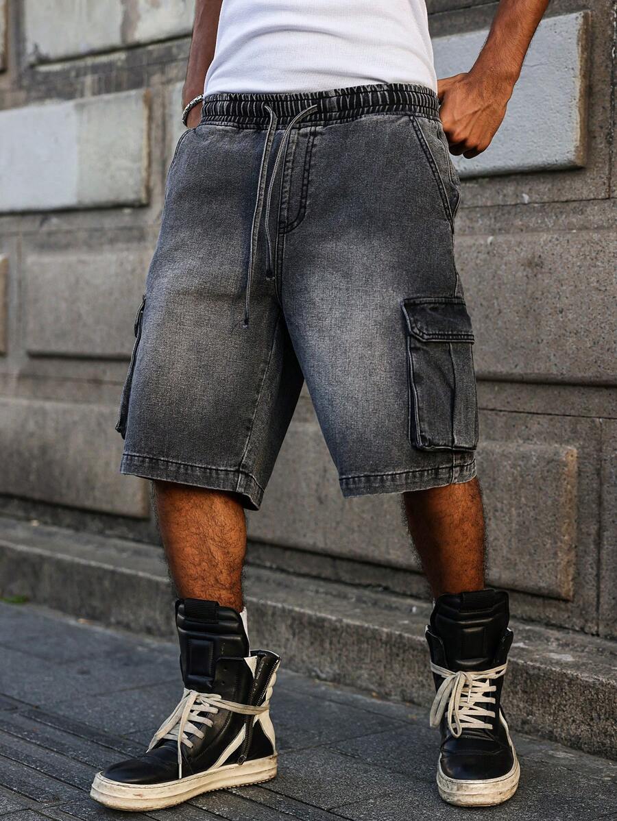 Manfinity Hypemode Short cargo casual ample et délavé gris foncé pour hommes