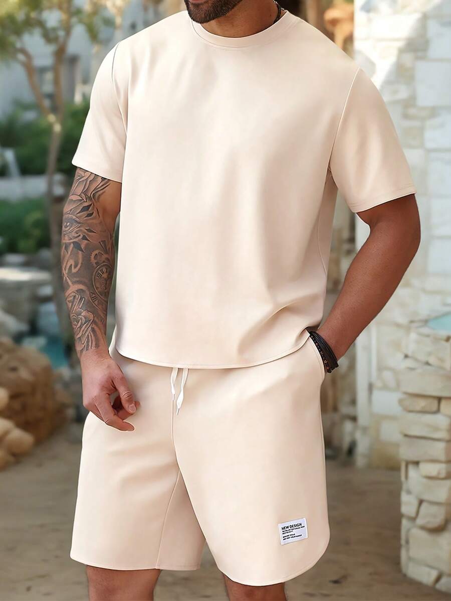 ResortEase Men Plus Size Solid Color Round Neck Short Sleeve T-Shirt And Shorts Set