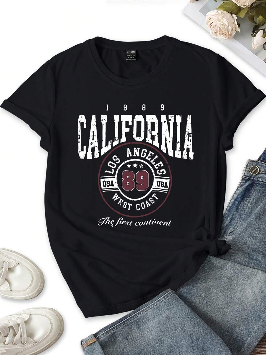 INAWLY Maglietta aderente con slogan della California vintage del 1889, top casual da donna, estiva
