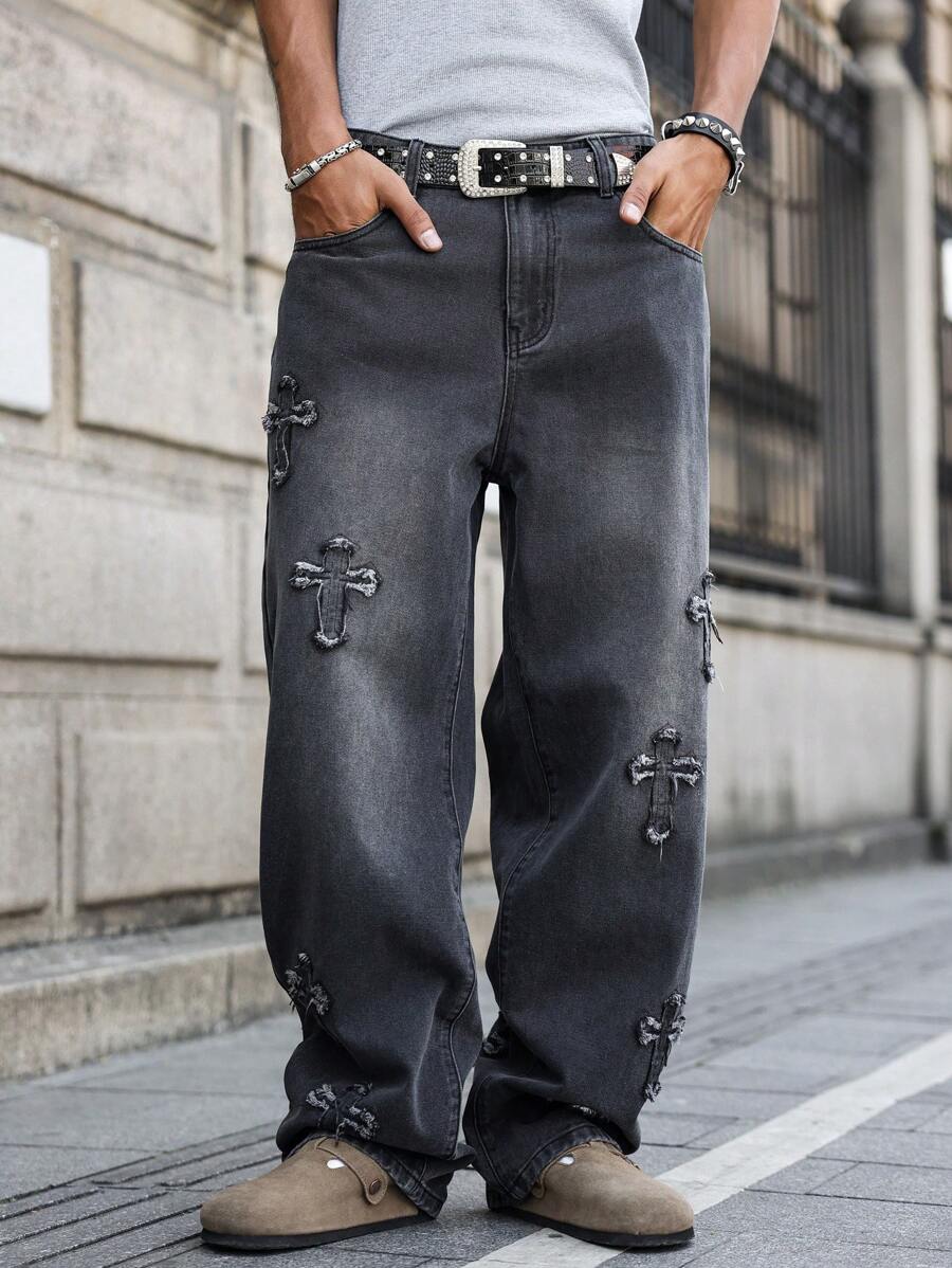 Manfinity EMRG Jeans sueltos y de pierna ancha de estilo urbano gótico en gris oscuro para hombre