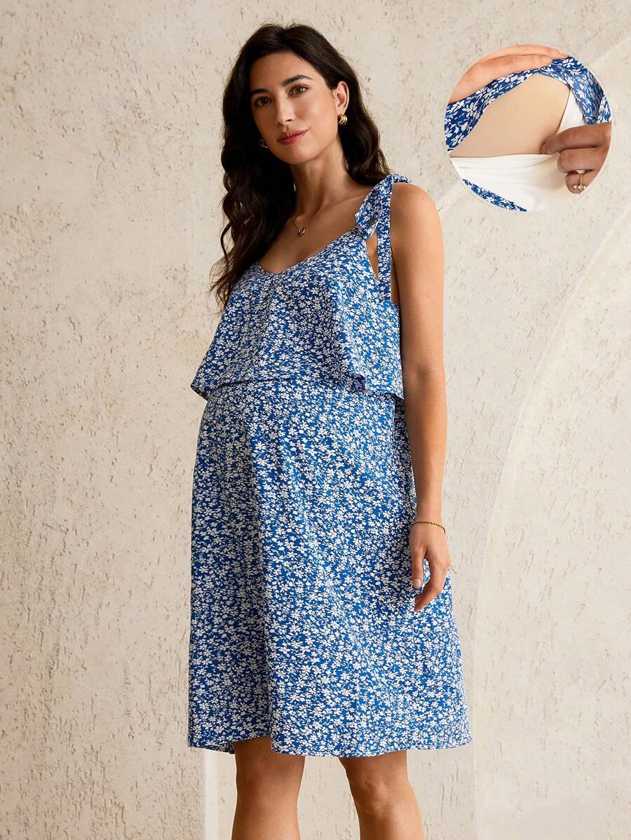MaterniWear Vestido de verano con tirantes para embarazadas y lactancia con estampado floral