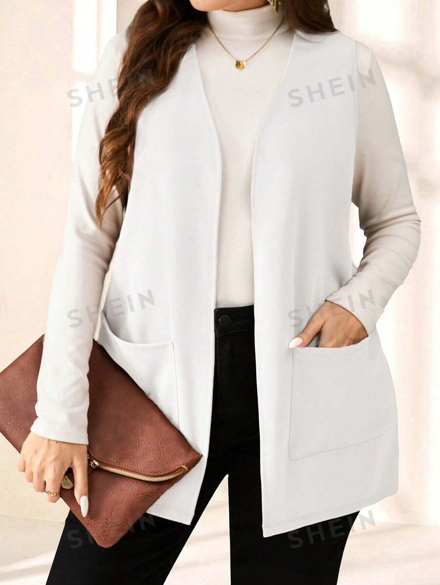 EMERY ROSE Chaqueta casual suelta de talla grande sin mangas de color liso con bolsillos, para primavera/verano