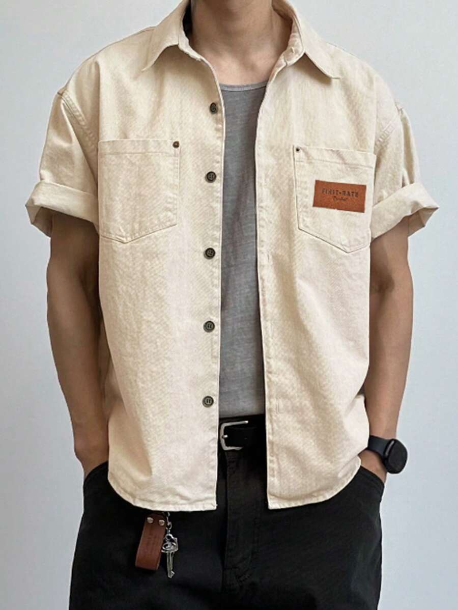 DAZY Camisa de mezclilla de verano para hombre con etiqueta