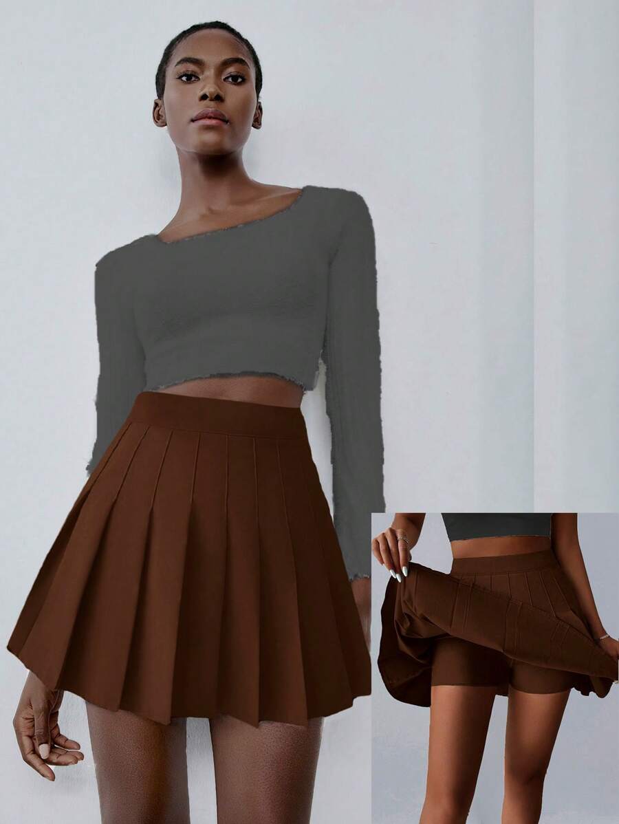 Lumivelle Gonna plissettata in tinta unita da donna, stile casual Y2K da scuola, elegante per appuntamenti e ufficio, adatta per primavera ed estate