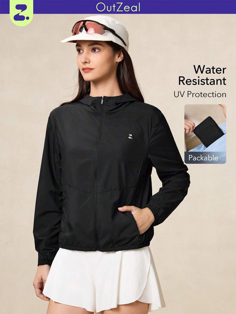 OutZeal Waterproof Sun Protection Lightweight Packable Hiking Jacket For LightRain All Day Windbreaker Drawstring Hem