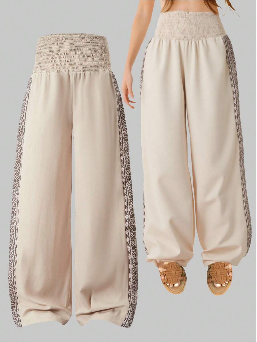 SHEIN Wildeya Dziewczęca luźna, luźna, vintage'owa, teksturowana tkanina z bocznym nadrukiem, odpowiednia do codziennych dojazdów do pracy, wypoczynku, świąt, spotkań rodzinnych, wiosny/lata