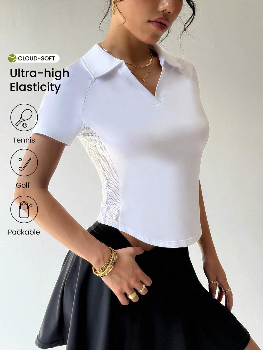 SHEIN Sport Studio Women's Solid Color Polo Shirt With Collar, Daily Fitness & Sports