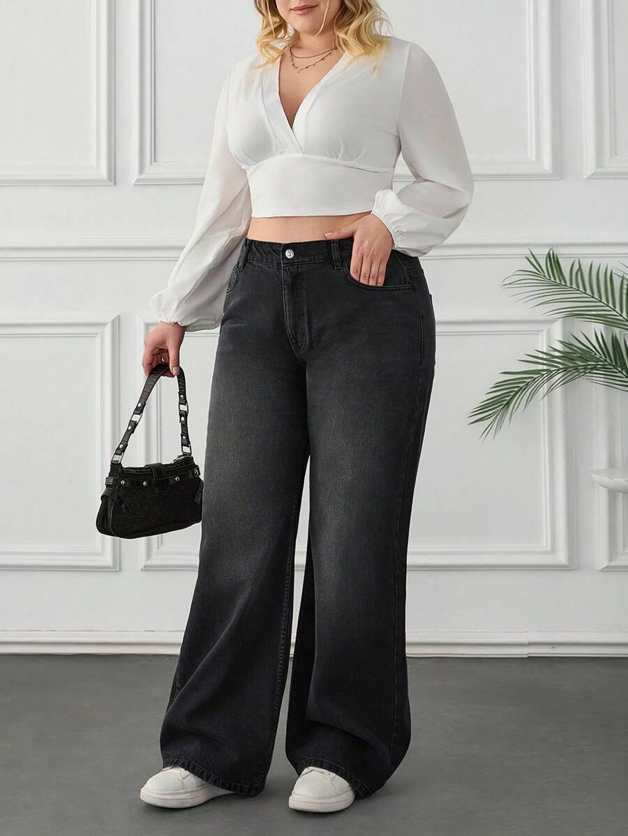 RueChic Jeans rectos de pierna suelta y lavados en talla grande