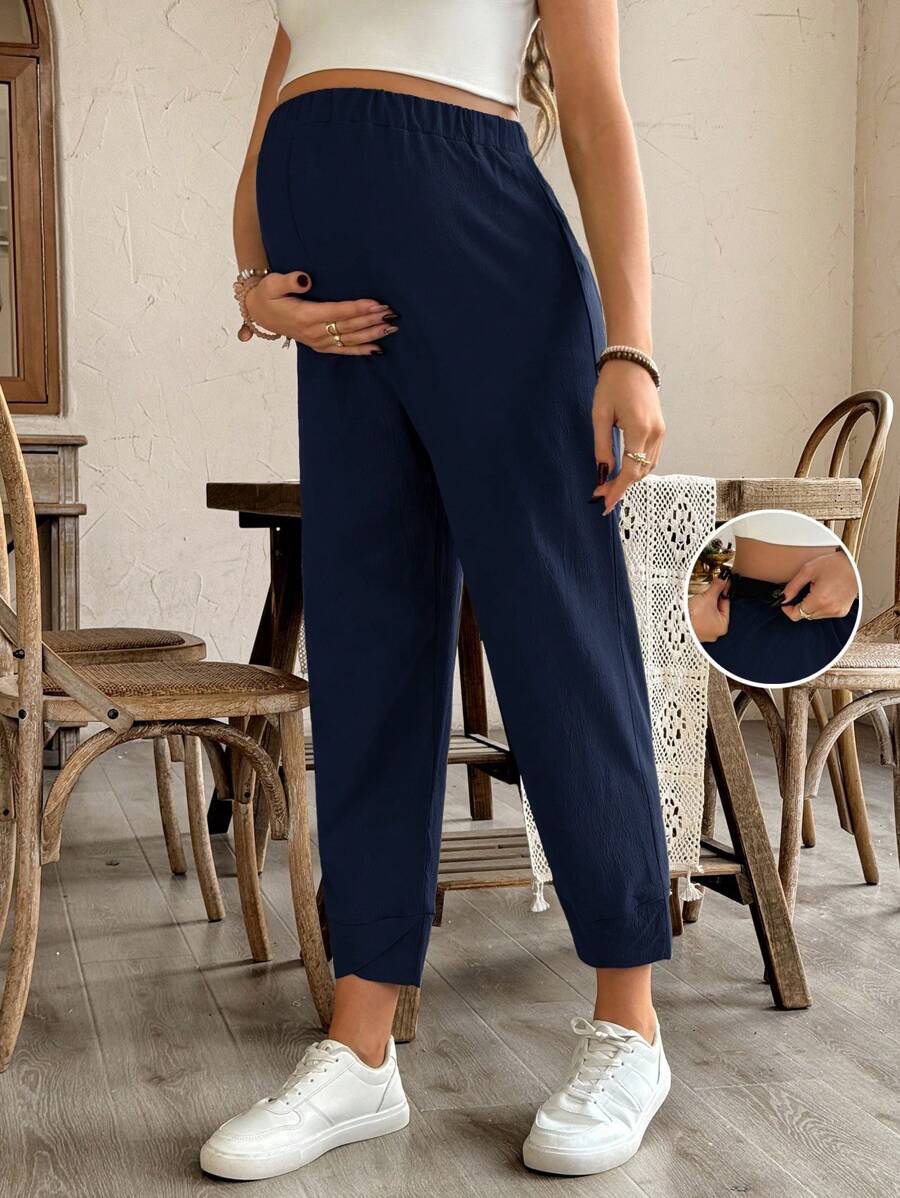 SHEIN Pantalones de maternidad elásticos de cintura alta y unicolor
