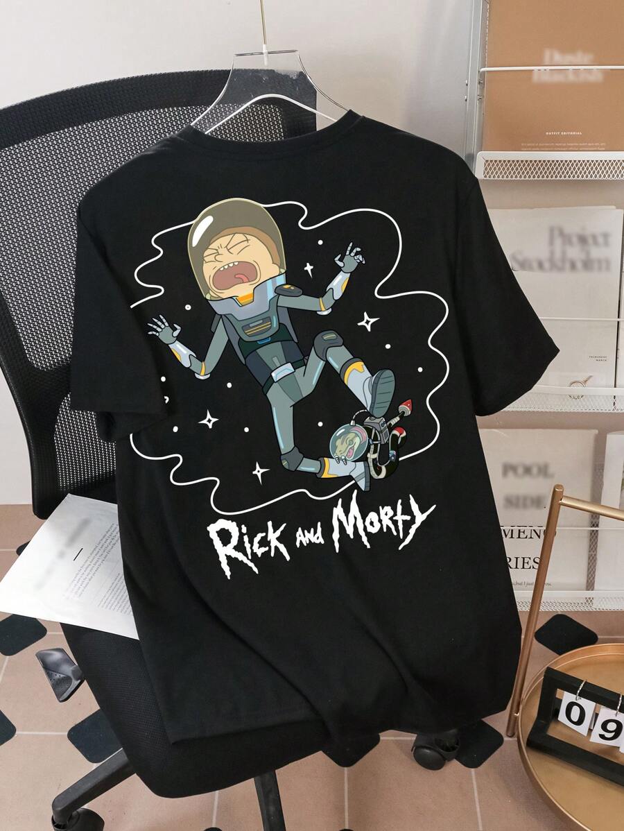 Rick and Morty X SHEIN Men Casual Cartoon Figure And Letter Graphic Short Sleeve T-Shirt, Summer