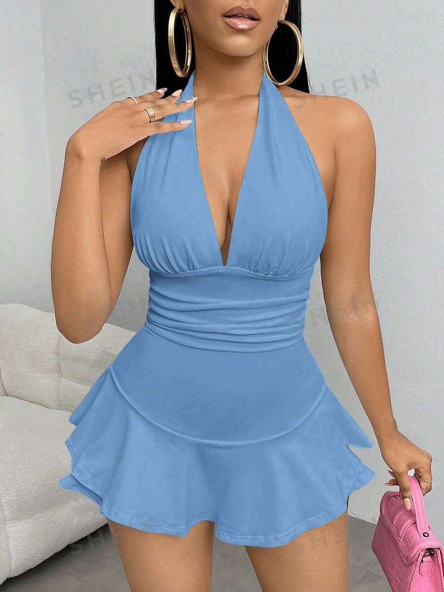SHEIN SXY Mono sin espalda de unicolor y estilo halter sexy para mujer, ideal para verano