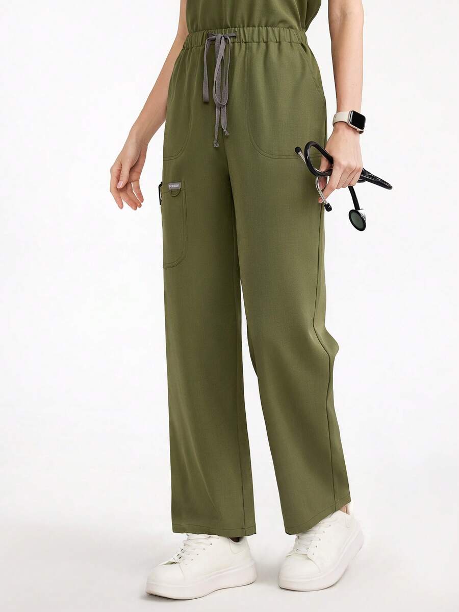 Scrubzie Solid Color Drawstring Waist Straight /Nursing Scrubs Bottoms