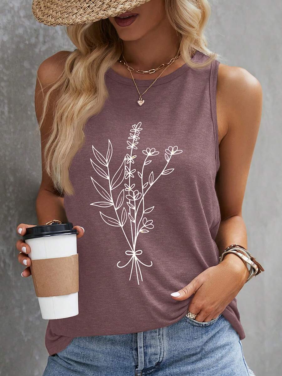 SHEIN Clasi Women's Grey Graphic Print Camisole For Summer Music Festivals