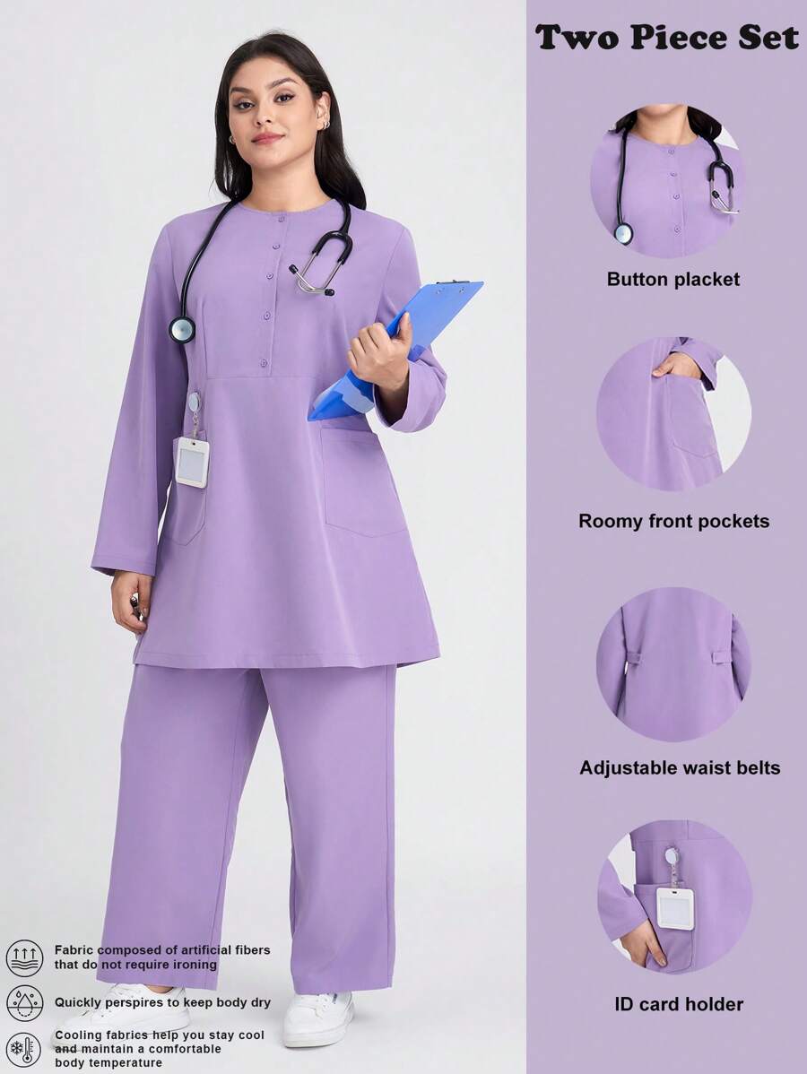 Scrubzie Set uniforme da lavoro antipiega con pantaloni lunghi e maniche lunghe, taglia comoda