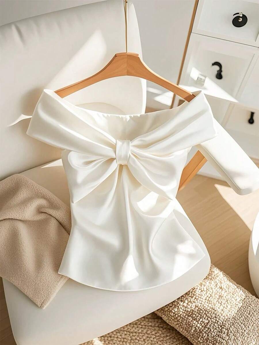 SHEIN Clasi Blusa elegante monocolore senza spalline da donna, taglia comoda, per l'estate