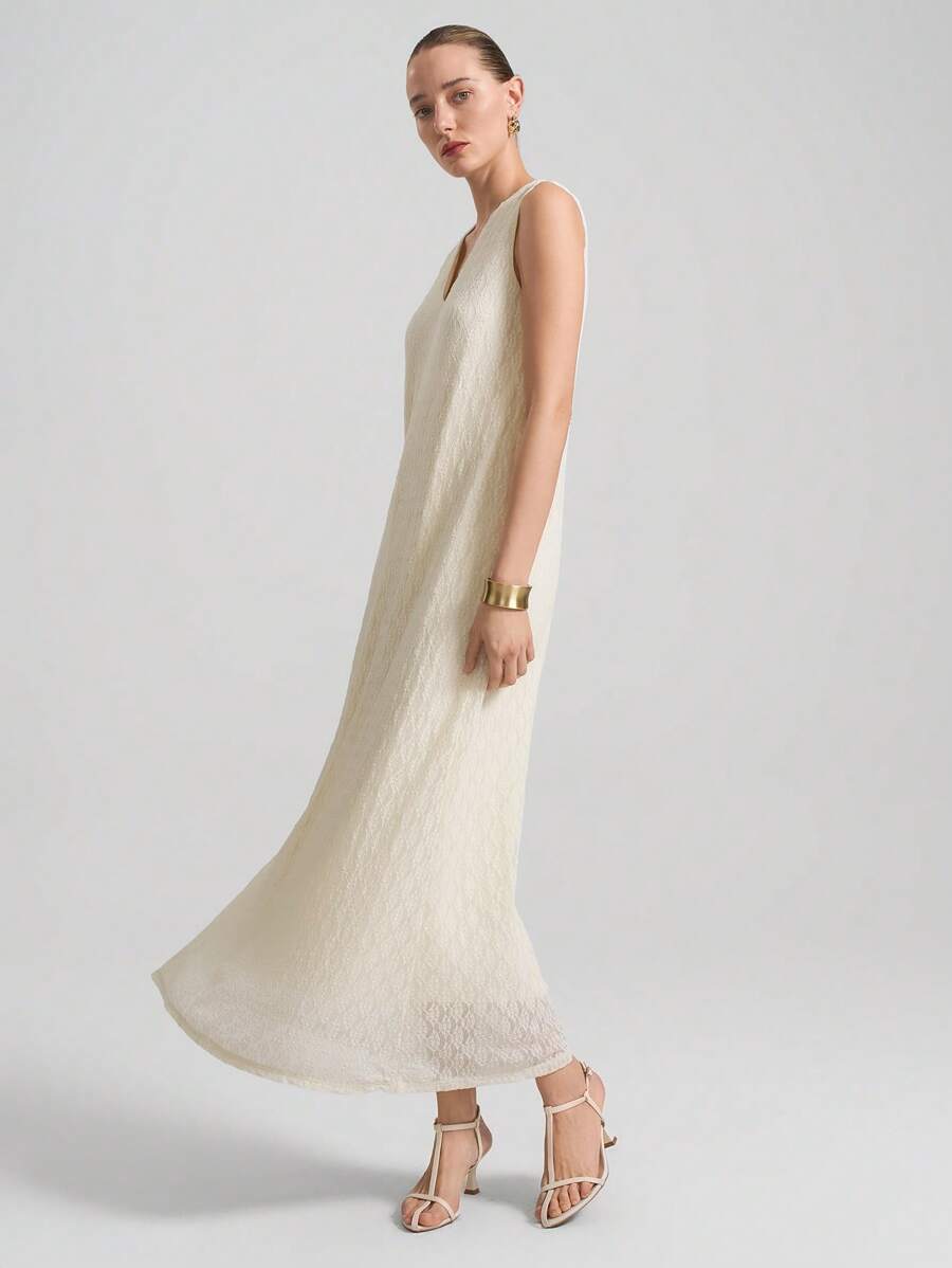 Ontre Vestido de punto elástico y cómodo de color albaricoque para mujer, unicolor sin mangas con escote en V, de moda para el verano