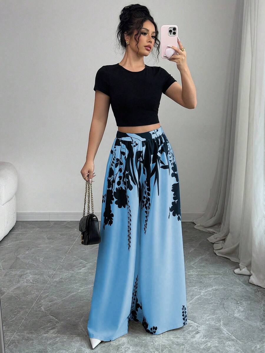 Calvaya Nuovi pantaloni lunghi eleganti e accattivanti a vita alta, con vestibilità ampia, effetto snellente, per primavera/estate