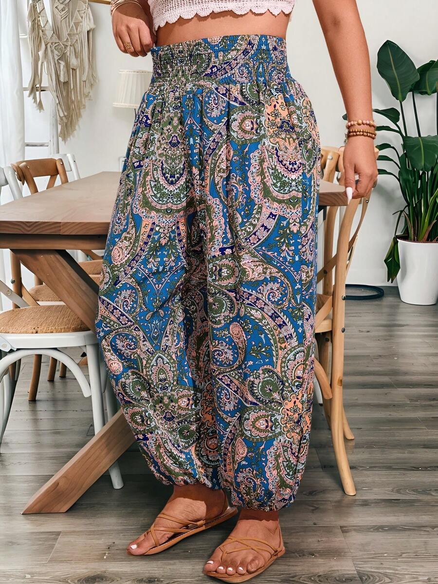 Breezaya Plus Size Paisley Print Casual Pants