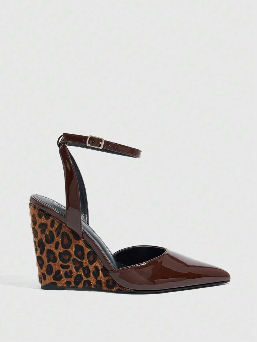 CUCCOO SZL Tacones de cuña de punta estrecha con estampado de leopardo para mujer, tacones altos de moda sexy de color negro, stilettos para atuendo de chica mala, estilo callejero sexy, fiesta de verano