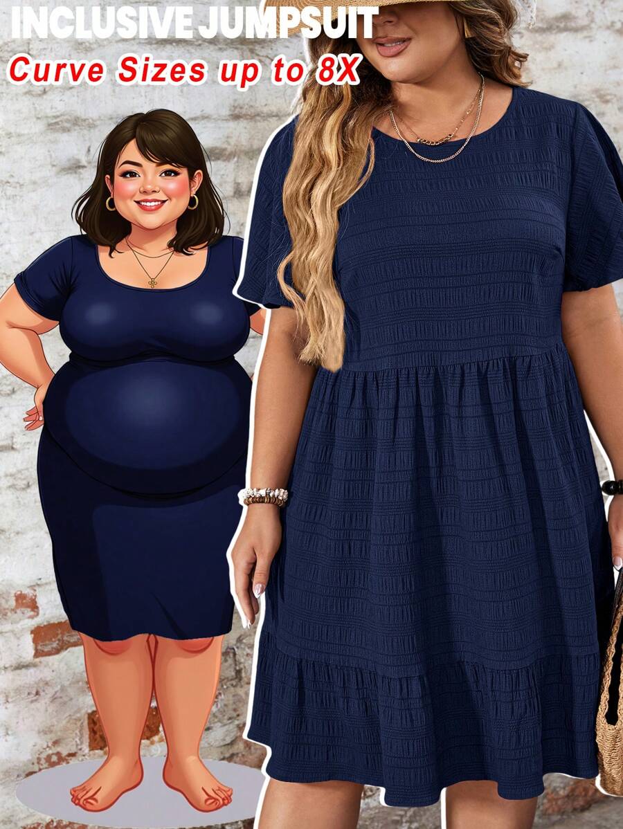 SHEIN CURVE+ Plus Size Red Doll Patchwork Dress, Elegant For Valentine's Day And Vacation, Spring/Summer
