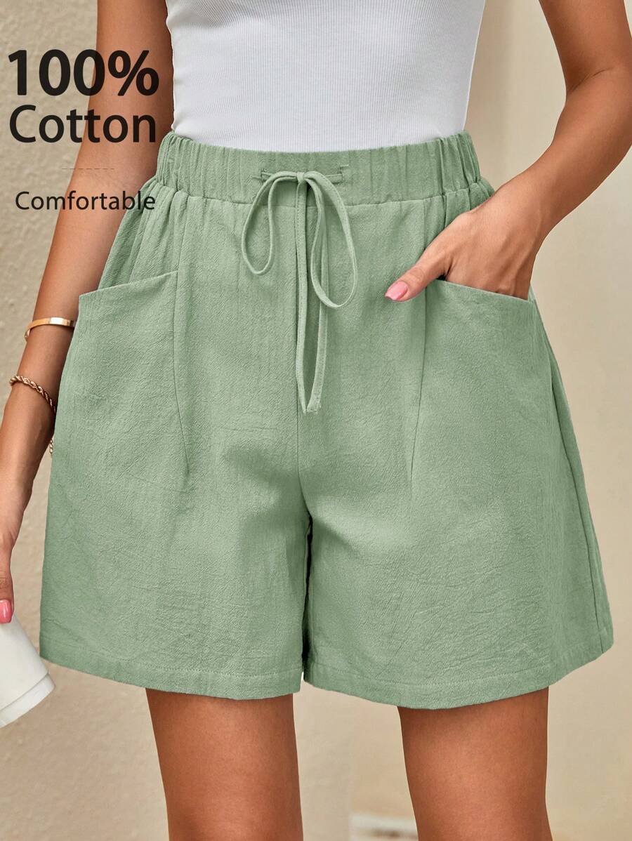 SHEIN LUNE شورتات نسائية كاجوال بلون أحادي فضفاضة