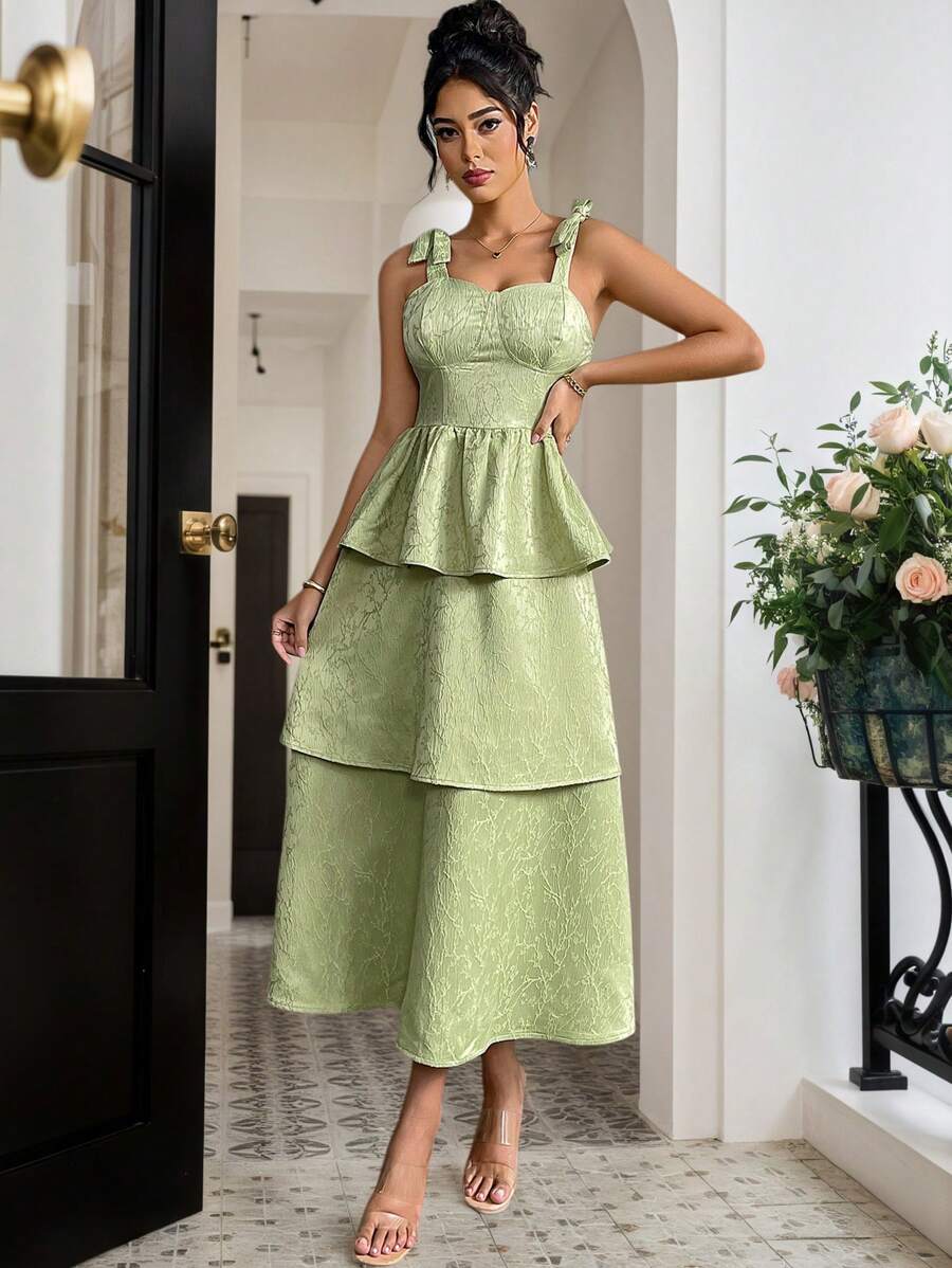 Women's Simple Elegant Light Green Maxi Slip Dress, Comfortable And Stylish
