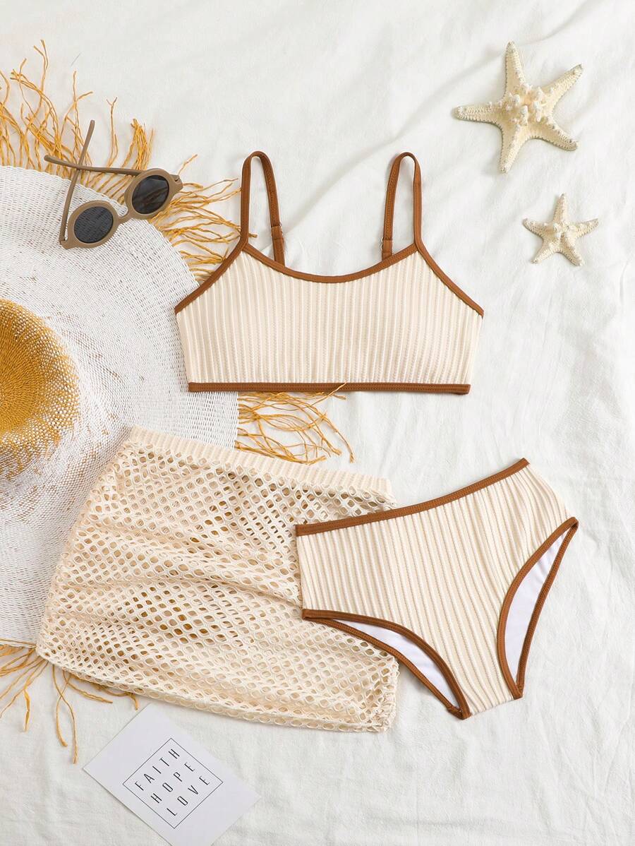 3pcs Girls Bikini Set, Special Fabric, Summer Beach