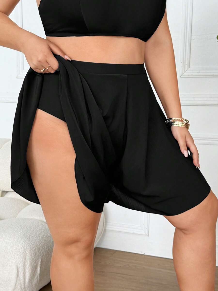 SHEIN CURVE+ Costume da bagno due pezzi, giacca e gonna, per donne taglie forti