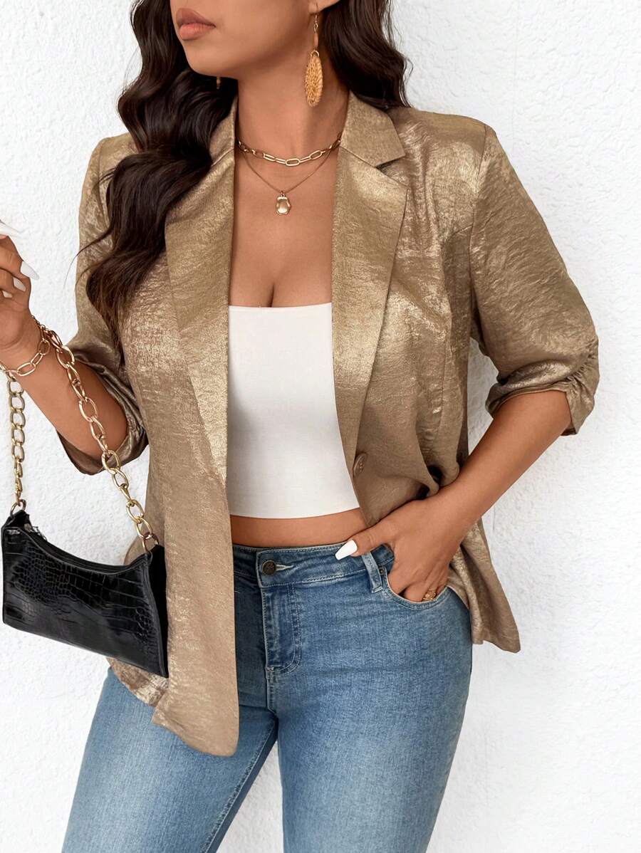 SHEIN Frenchy Chaqueta de traje con efecto metálico de talla grande para el verano