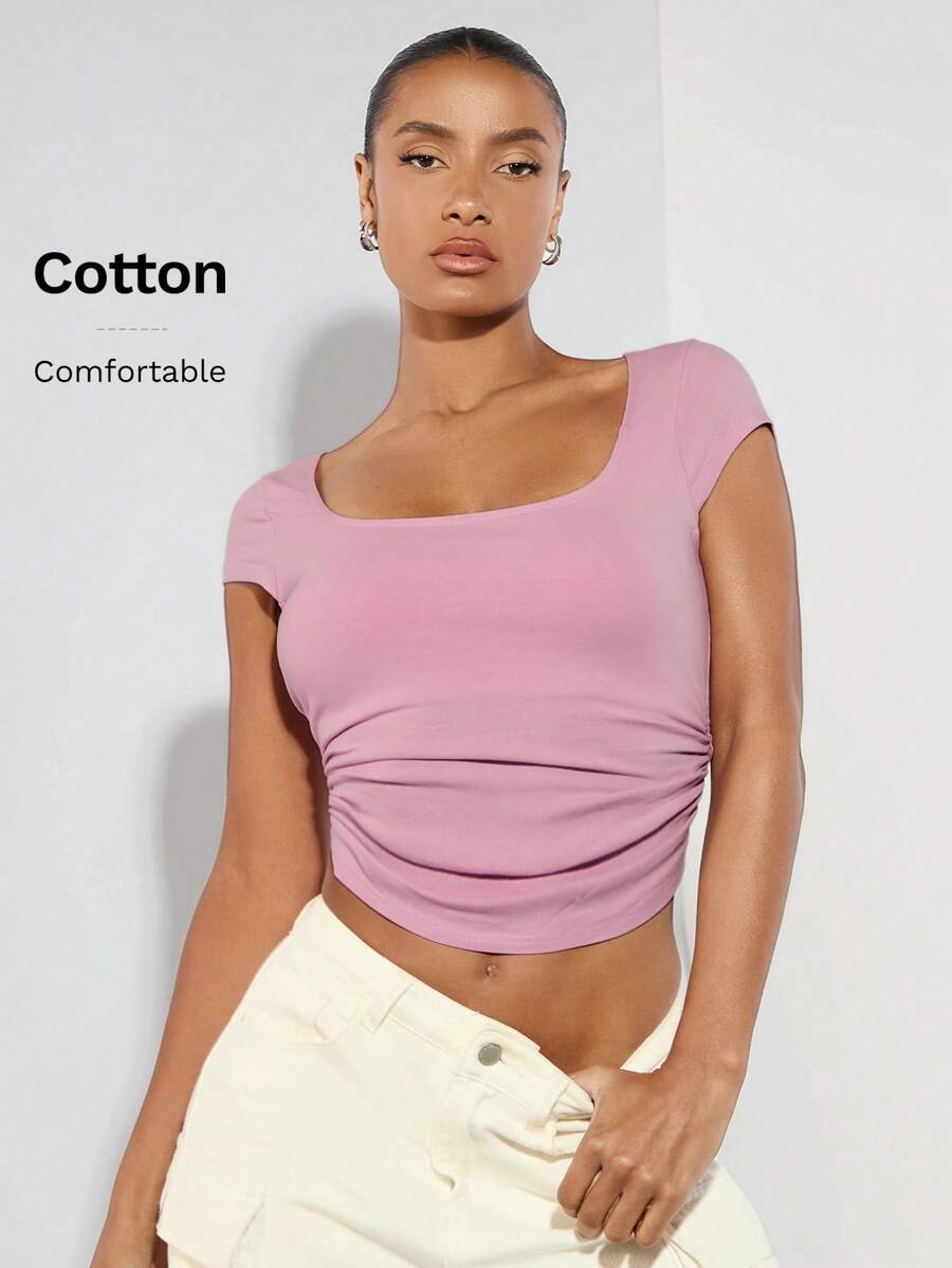 SHEIN BAE Solid Color Stretch Knit Backless Padded Top