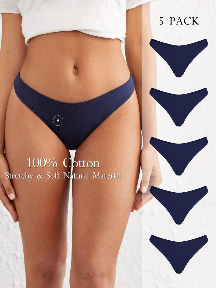 Ocili Set de 5 tangas para mujer de color liso, talle bajo y cómodos