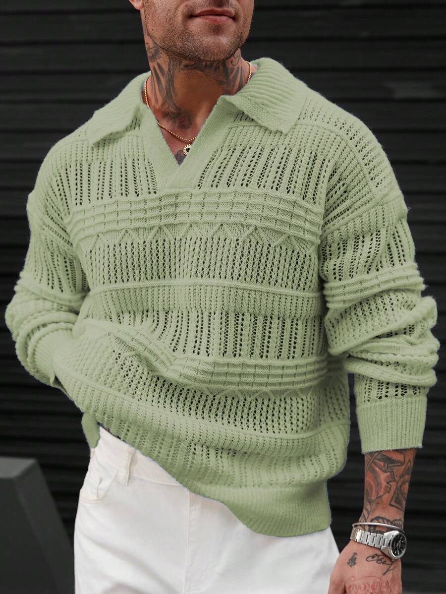 Manfinity Homme Jersey informal de hombre de manga larga estilo hombro caído, de unicolor y diseño calado