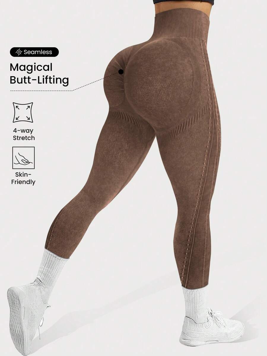 Seamluxe SHEIN Sport Women Solid Color High Waist Slim Fit Casual Sports Leggings