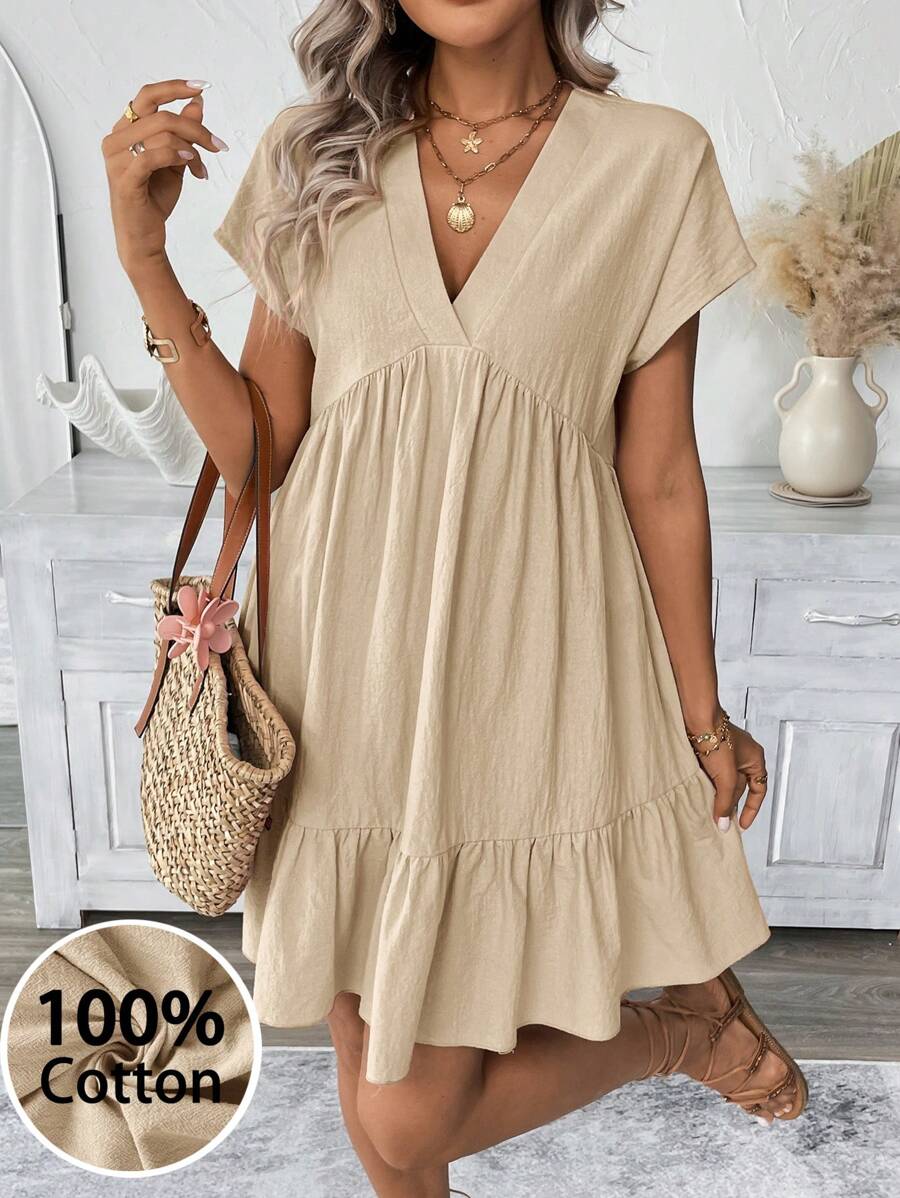 SHEIN LUNE Vestido informal rosado corto para vacaciones, romántico, de playa y verano para mujeres